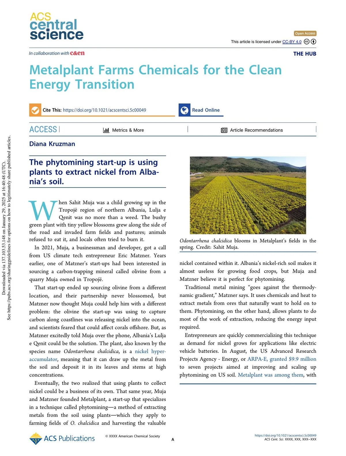 ACS Central Science feature on Metalplant